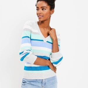 LOFT Stripe Relaxed V-Neck Sweater